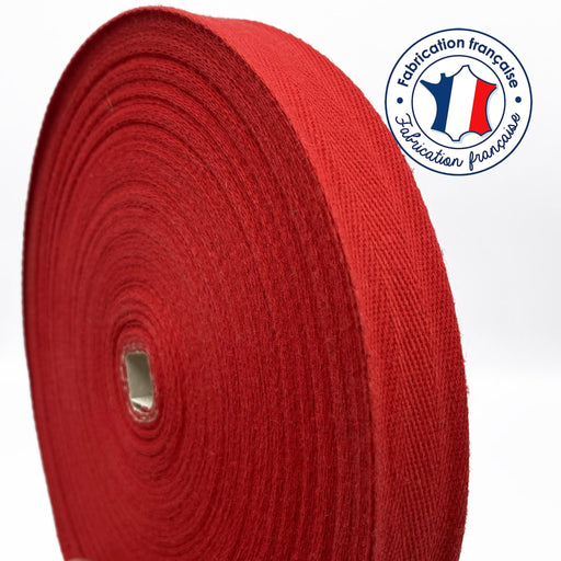 Ruban sergé de coton rouge 23,5mm - Galette de 50 mètres - Fabrication française - tissuspipi.com