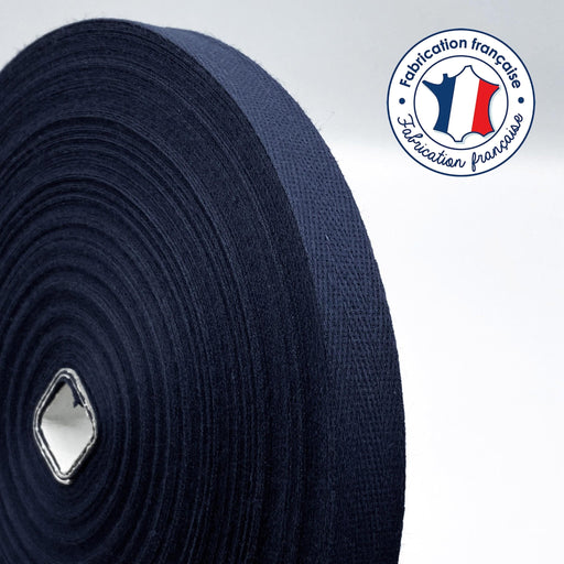 Ruban sergé de coton bleu marine 12mm - Galette de 50 mètres - Fabrication française - tissuspipi.com