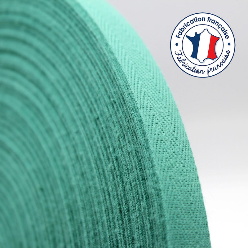 Ruban sergé de coton vert menthe 13mm - Galette de 100 mètres - Fabrication française - tissuspipi.com