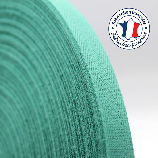 Ruban sergé de coton vert menthe 13mm - Galette de 100 mètres - Fabrication française - tissuspipi.com