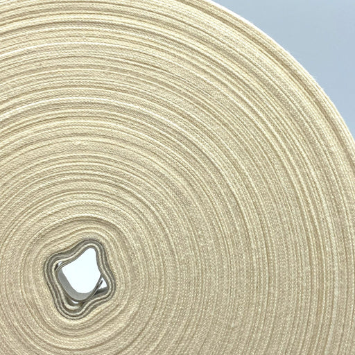 Ruban de coton écru au fin liseré bleu marine 10mm - Galette de 100 mètres - Fabrication française - tissuspipi.com