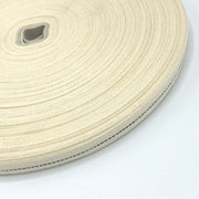 Ruban de coton écru au fin liseré bleu marine 10mm - Galette de 100 mètres - Fabrication française - tissuspipi.com