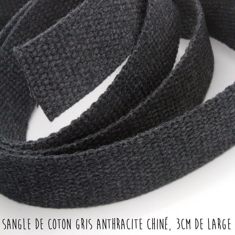 Sangle de coton gris anthracite chiné, 3cm de large - tissuspipi.com