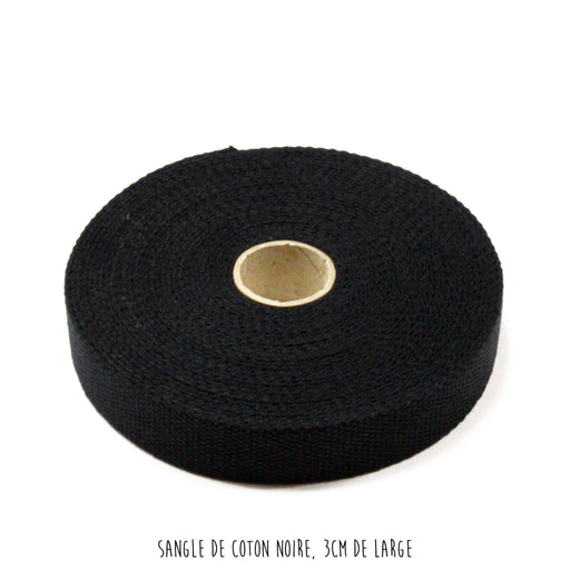 Sangle de coton noire, 3cm de large - Galette de 10 mètres - tissuspipi.com