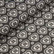 Tissu de coton de Noël scandinave aux cœurs & étoiles de neiges écrus, fond gris - tissuspipi.com