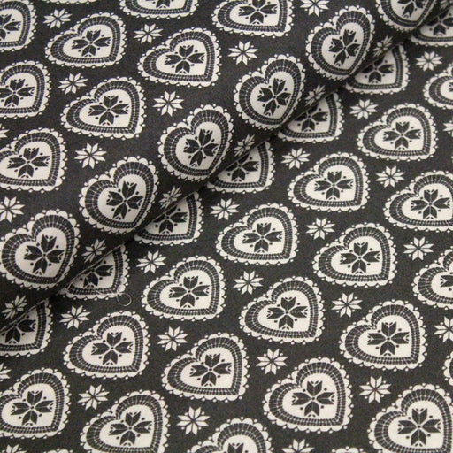 Tissu de coton de Noël scandinave aux cœurs & étoiles de neiges écrus, fond gris - tissuspipi.com