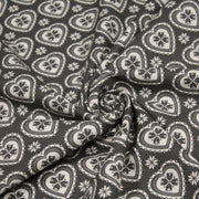Tissu de coton de Noël scandinave aux cœurs & étoiles de neiges écrus, fond gris - tissuspipi.com