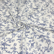 Tissu de coton toile de Jouy aux oiseaux mésanges, toile à drap grande largeur 280cm, fond écru & motif bleu - Oeko-Tex