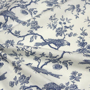 Tissu de coton toile de Jouy aux oiseaux mésanges, toile à drap grande largeur 280cm, fond écru & motif bleu - Oeko-Tex