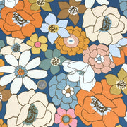 Tissu gabardine de coton SUZANNE imprimé fleurs rétro : bleu, rouille, olive - OEKO - TEX STANDARD 100 - tissuspipi.com