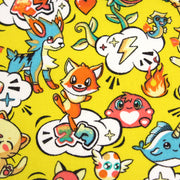 Tissu cotonnade KAWAII aux animaux souriants, fond jaune - OEKO - TEX - tissuspipi.com