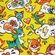 Tissu cotonnade KAWAII aux animaux souriants, fond jaune - OEKO - TEX - tissuspipi.com
