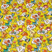 Tissu cotonnade KAWAII aux animaux souriants, fond jaune - OEKO - TEX - tissuspipi.com