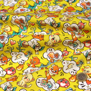 Tissu cotonnade KAWAII aux animaux souriants, fond jaune - OEKO - TEX - tissuspipi.com