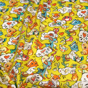 Tissu cotonnade KAWAII aux animaux souriants, fond jaune - OEKO - TEX - tissuspipi.com