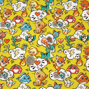 Tissu cotonnade KAWAII aux animaux souriants, fond jaune - OEKO - TEX - tissuspipi.com