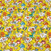 Tissu cotonnade KAWAII aux animaux souriants, fond jaune - OEKO - TEX - tissuspipi.com