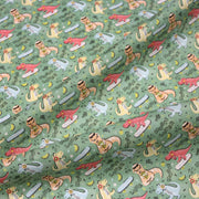 Tissu de coton Dinosaure music lover, fond vert sauge - Oeko - Tex - tissuspipi.com