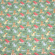 Tissu de coton Dinosaure music lover, fond vert sauge - Oeko - Tex - tissuspipi.com