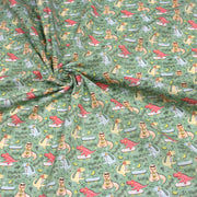 Tissu de coton Dinosaure music lover, fond vert sauge - Oeko - Tex - tissuspipi.com