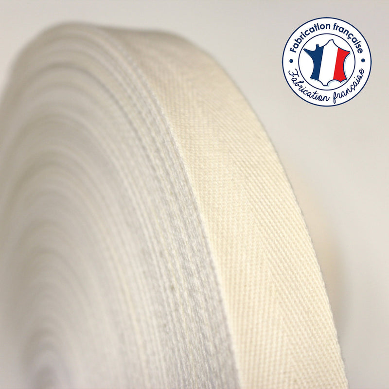 Ruban de coton écru 17mm - Galette de 100 mètres - Fabrication française - tissuspipi.com