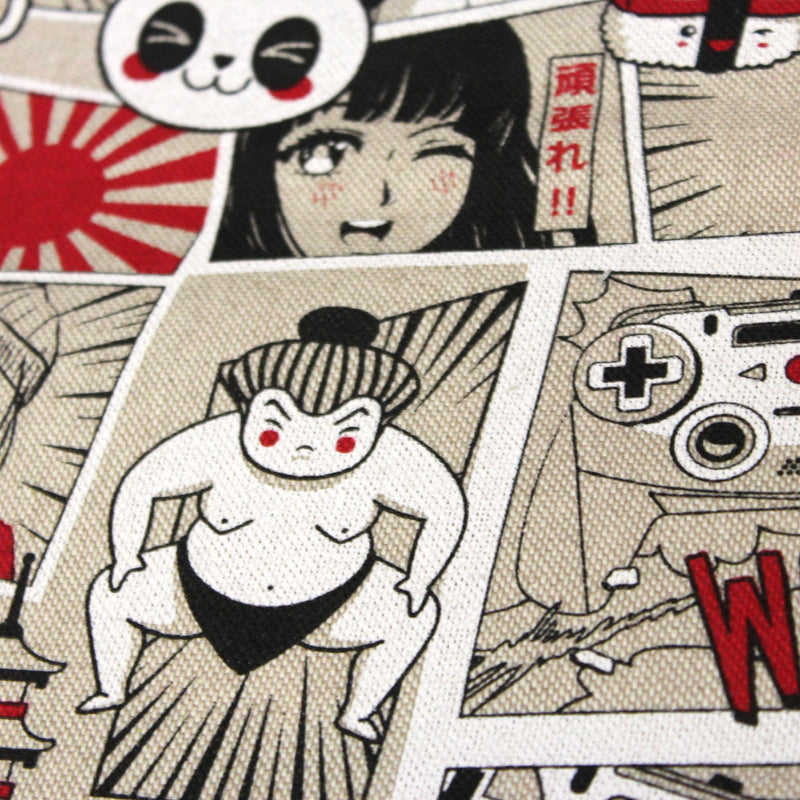 Tissu de coton façon lin motif MANGA japonais, tons rouges et blancs - OEKO-TEX® - tissuspipi.com