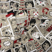 Tissu de coton façon lin motif MANGA japonais, tons rouges et blancs - OEKO-TEX® - tissuspipi.com