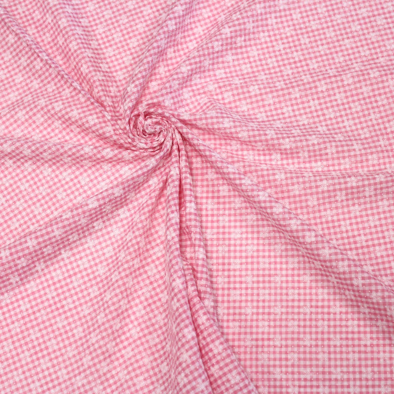 Tissu coton Seersucker VICHY carreaux & fines fleurs blanches : bleu, jaune, rose, violet - tissuspipi.com
