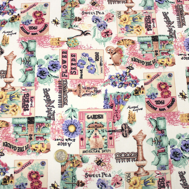 Tissu coton bouquets de fleurs et illustrations du jardin britannique - COLLECTION GARDEN - tissuspipi.com