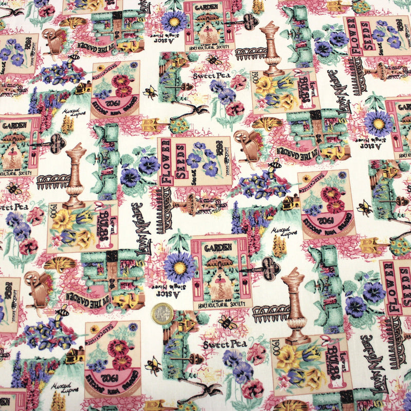 Tissu coton bouquets de fleurs et illustrations du jardin britannique - COLLECTION GARDEN - tissuspipi.com