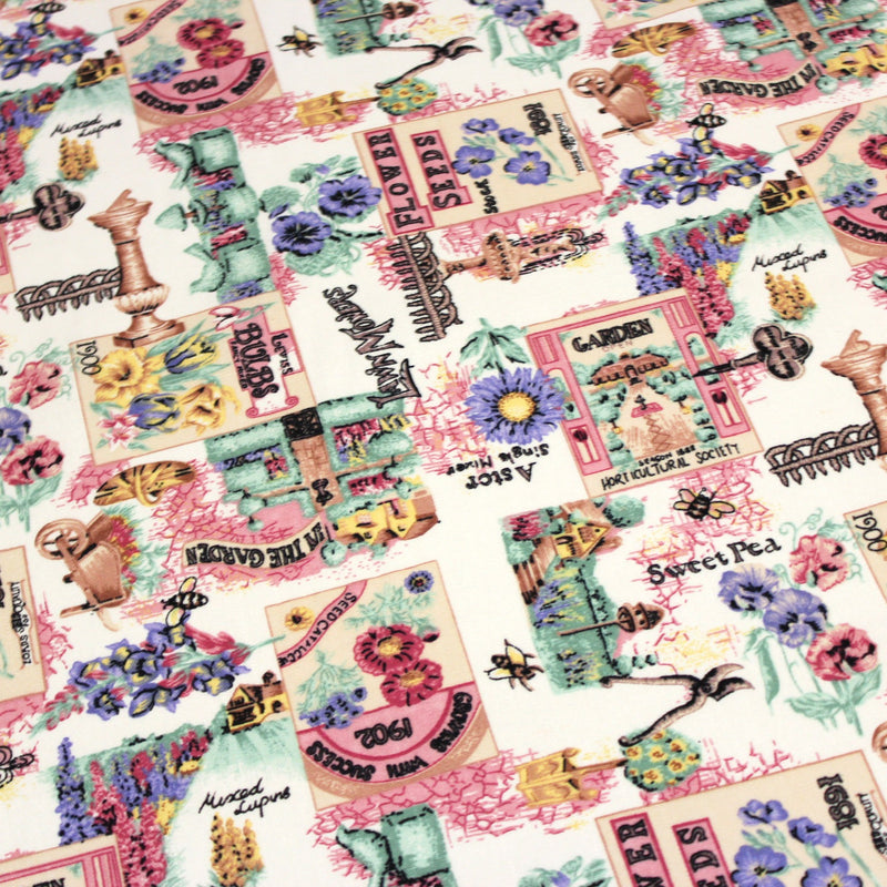 Tissu coton bouquets de fleurs et illustrations du jardin britannique - COLLECTION GARDEN - tissuspipi.com