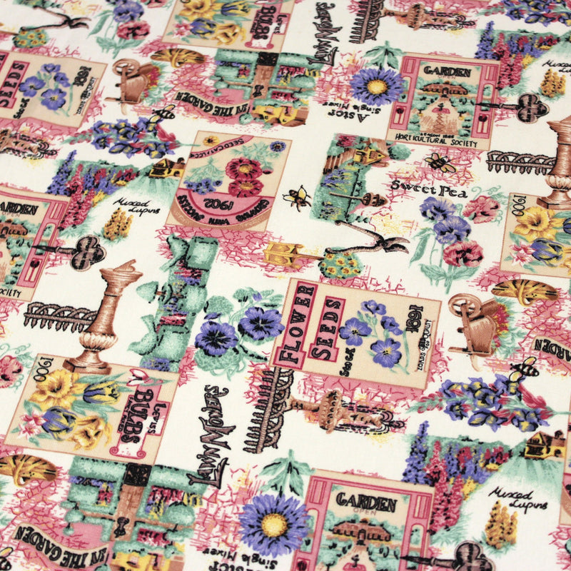 Tissu coton bouquets de fleurs et illustrations du jardin britannique - COLLECTION GARDEN - tissuspipi.com