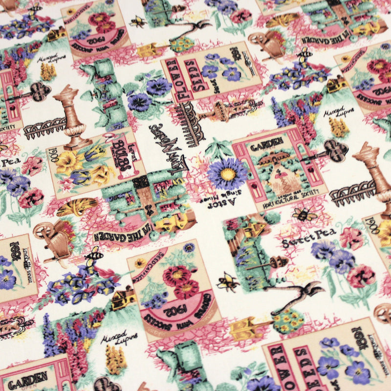 Tissu coton bouquets de fleurs et illustrations du jardin britannique - COLLECTION GARDEN - tissuspipi.com