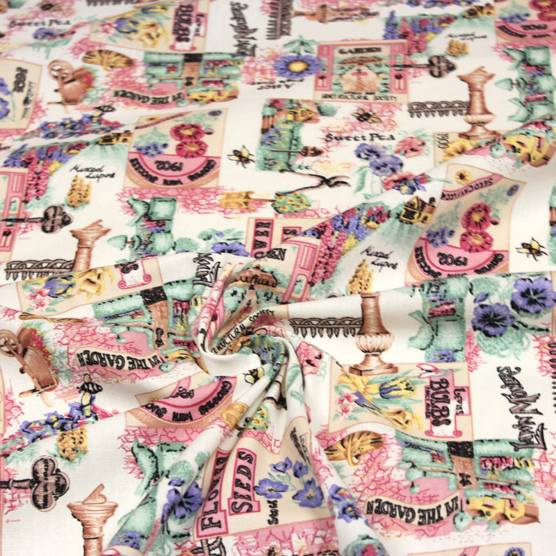 Tissu coton bouquets de fleurs et illustrations du jardin britannique - COLLECTION GARDEN - tissuspipi.com