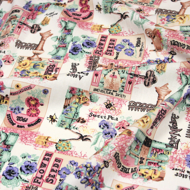 Tissu coton bouquets de fleurs et illustrations du jardin britannique - COLLECTION GARDEN - tissuspipi.com