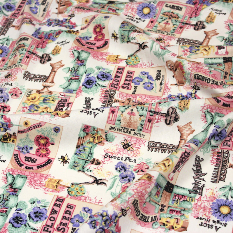 Tissu coton bouquets de fleurs et illustrations du jardin britannique - COLLECTION GARDEN - tissuspipi.com