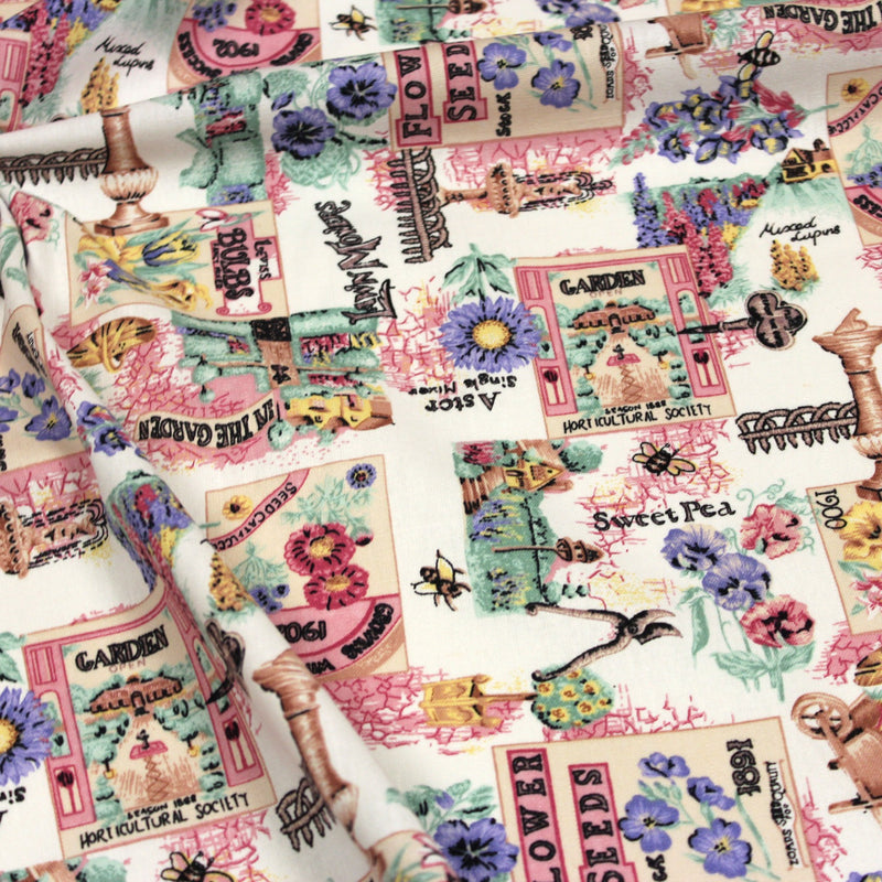 Tissu coton bouquets de fleurs et illustrations du jardin britannique - COLLECTION GARDEN - tissuspipi.com