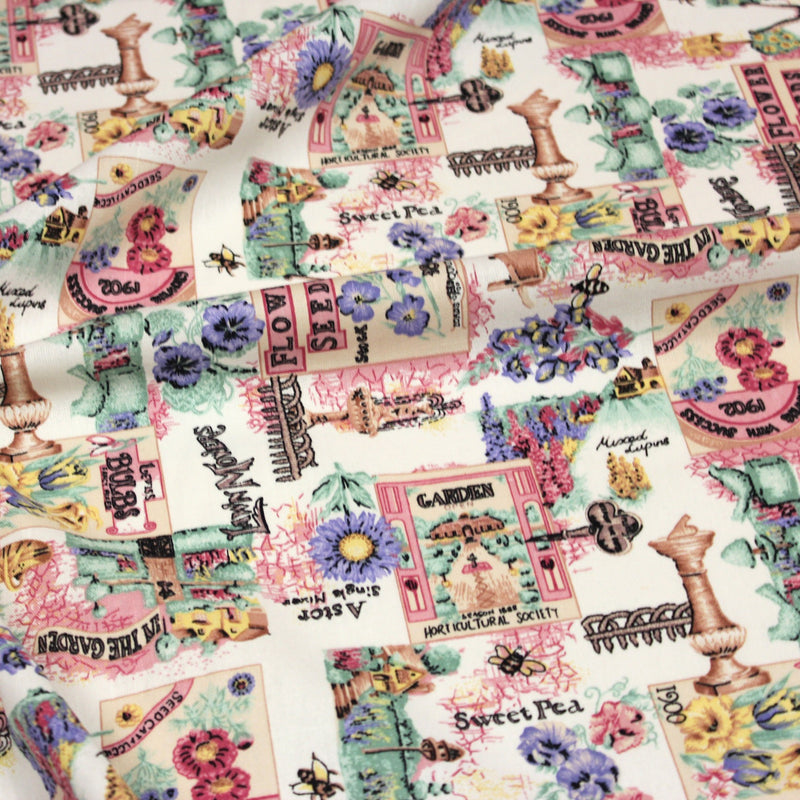 Tissu coton bouquets de fleurs et illustrations du jardin britannique - COLLECTION GARDEN - tissuspipi.com
