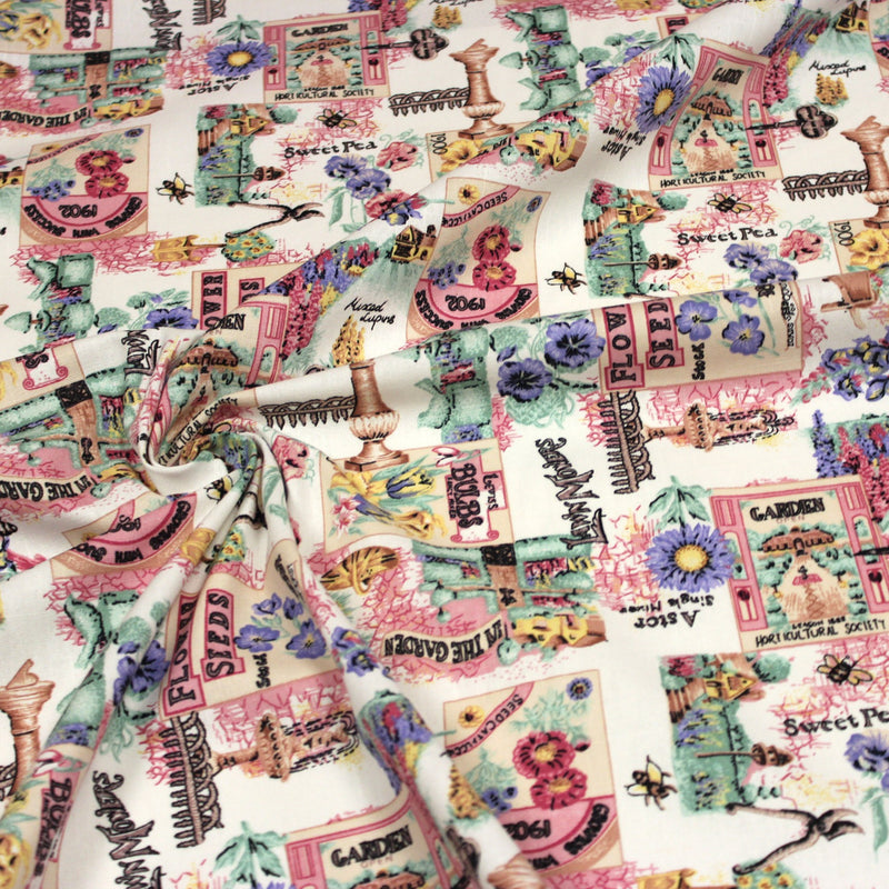 Tissu coton bouquets de fleurs et illustrations du jardin britannique - COLLECTION GARDEN - tissuspipi.com