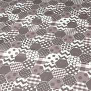 Tissu popeline de coton aux hexagones à pois, à carreaux, tons taupes & blancs - tissuspipi.com