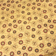 Tissu popeline de coton LE SCEAU DU ROI DE FRANCE, sceaux, couronnes et fleurs, tons jaune blés - tissuspipi.com