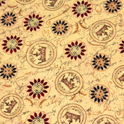 Tissu popeline de coton LE SCEAU DU ROI DE FRANCE, sceaux, couronnes et fleurs, tons jaune blés - tissuspipi.com