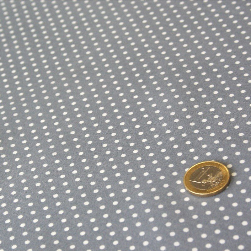 Tissu popeline de coton gris moyen à pois blancs - COLLECTION POLKA DOT - Oeko - Tex - tissuspipi.com