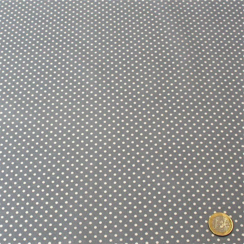 Tissu popeline de coton gris moyen à pois blancs - COLLECTION POLKA DOT - Oeko - Tex - tissuspipi.com