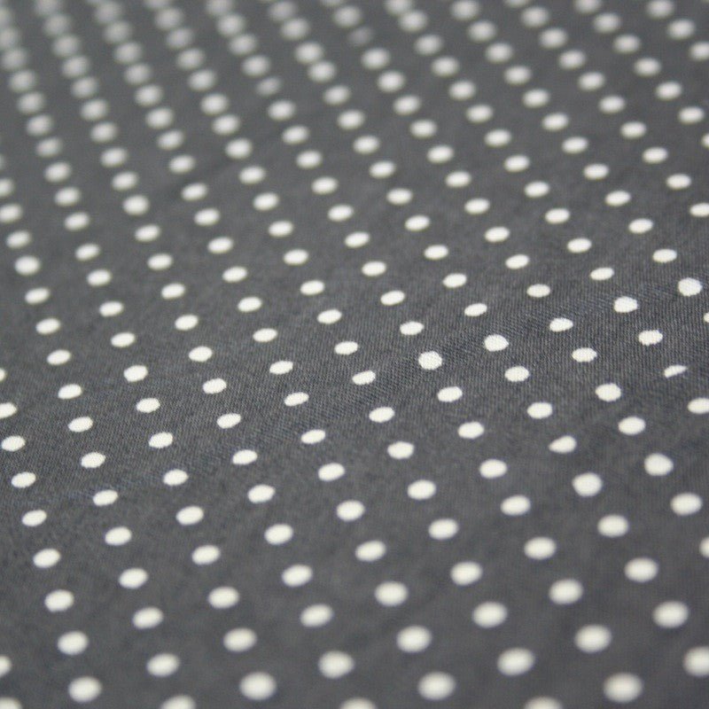 Tissu popeline de coton gris souris à pois blancs - COLLECTION POLKA DOT - Oeko - Tex - tissuspipi.com