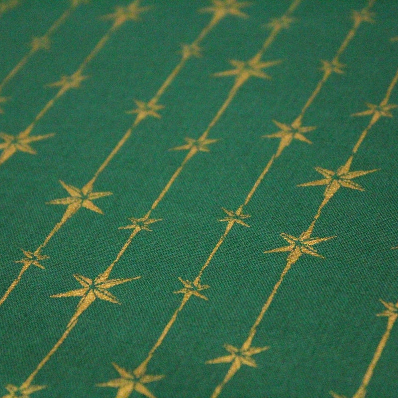 Tissu de coton de Noël aux étoiles & liserés dorés, fond vert - tissuspipi.com