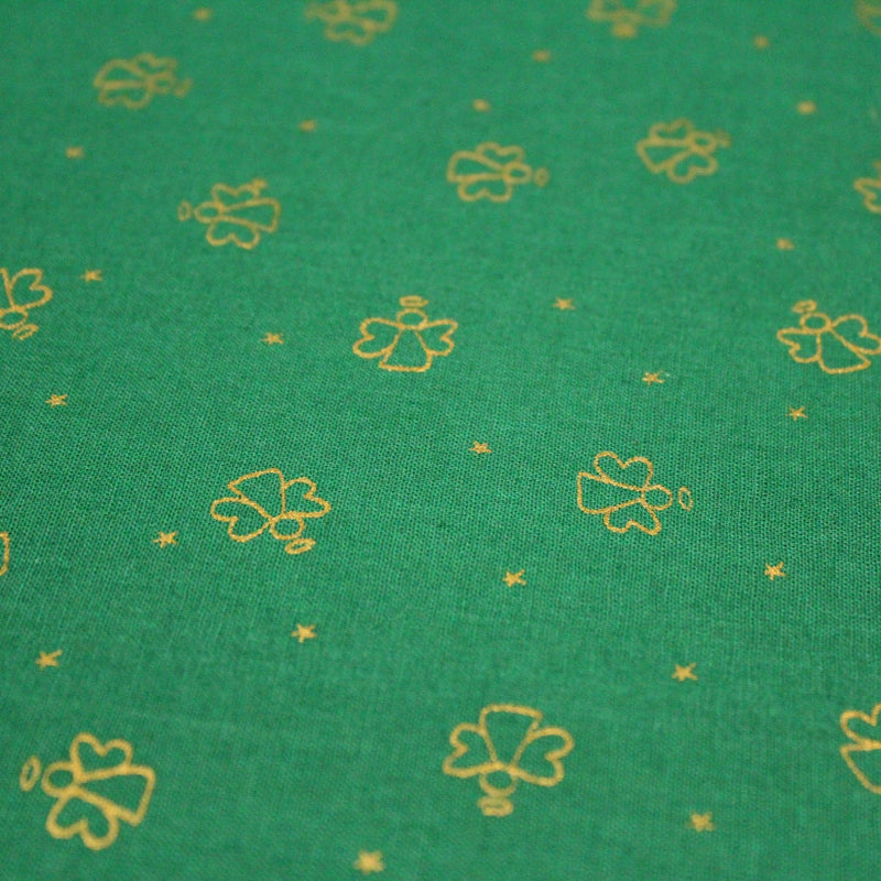 Tissu de coton de Noël aux anges dorés, fond vert - tissuspipi.com
